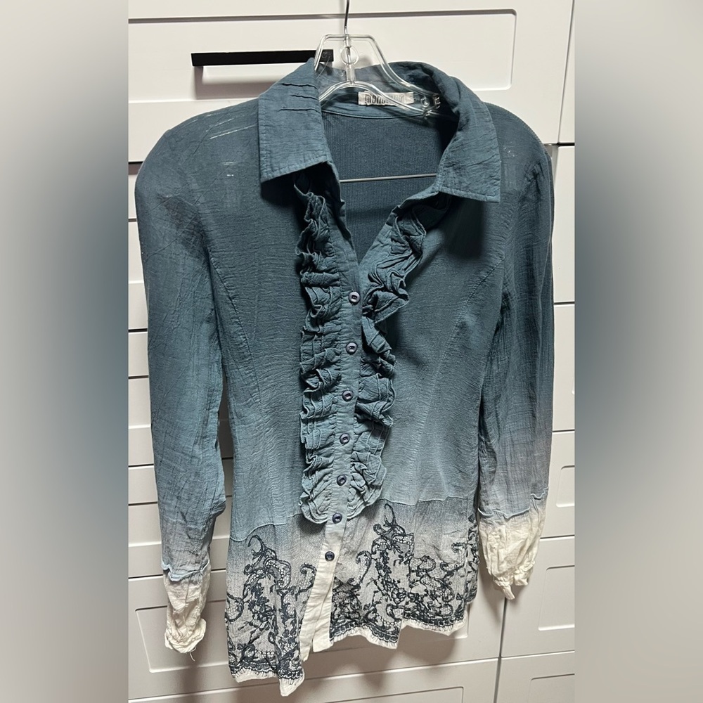 Monoreno Blue and White Ruffled Blouse (MB1)